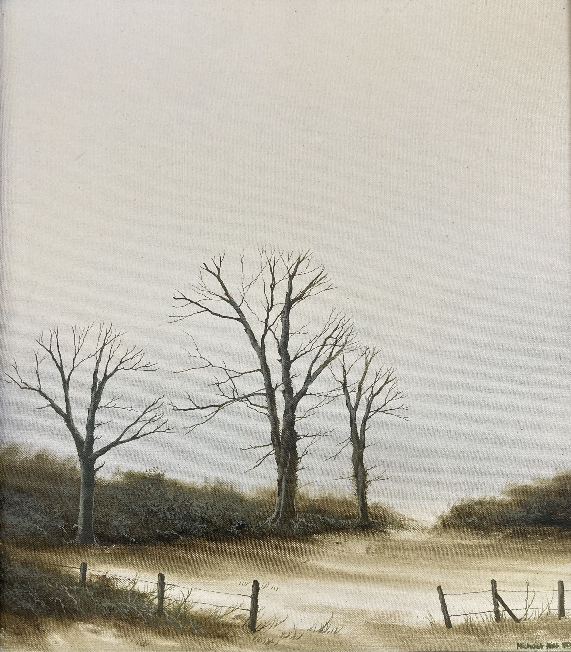 Michael John Hill, 2 oils on canvas board, Trees in landscapes, signed and dated 80, 24 x 27cm and 27 x 24cm